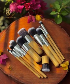 Premium Wooden Bamboo Handle Makeup Brush Set (11 Pieces)